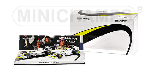 BRAWN GP MERCEDES BGP 001 – 2-CAR SET – BUTTON/BARRICHELLO – 1-2 FINISH AUSTRALIAN GP 2009 L.E. 3009 pcs. 1:43 model