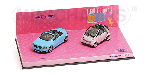 2-CAR SET – AUDI TT ROADSTER/SMART CARBRIOLET – ‘LEGALLY BLONDE’ 1:43 model