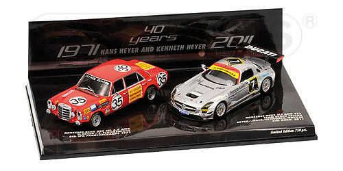 2 CAR SET TRIBUTE TO HEYER: MERCEDES-BENZ 300 SEL 6.8 – ‘AMG’ – 1971 & MERCEDES-BENZ SLS GT3 – 2011 L.E. 750 pcs. 1:43 model