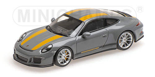 PORSCHE 911 R – 2016 – NARDOGREY W/ YELLOW STRIPES W/ BLACK SIDEWAYS & YELLOW WRITING - L.E. 504 pcs. 1:43 model