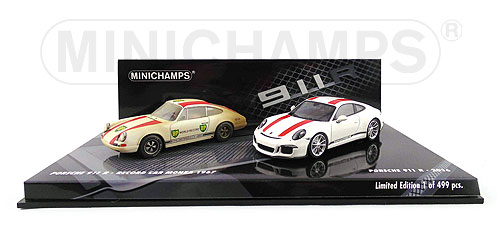 2-CAR SET – PORSCHE 911 R 2016 WHITE / PORSCHE 911 R 1967 RECORD CAR L.E. 499 pcs. 1:43 model