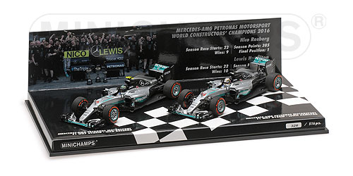 2-CAR SET – MERCEDES AMG PETRONAS F1 TEAM W07 HYBRID – CONSTRUCTOR WORLD CHAMPION – 2016 L.E. 516 pcs. 1:43 model
