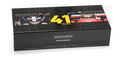 2-CAR SET – HAMILTON JAPANESE GP 2015 41ST CAREER WIN EQUALLING SENNA’S 41ST WINS AUSTRALIAN GP 1993 L.E. 1041 pcs. 1:43 model