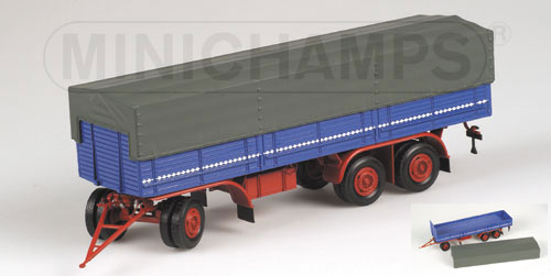 KAESBOHRER 3-ACHS PRITSCHENANHÄNGER – 1953 – BLUE/RED 1:43 model