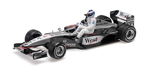MCLAREN MERCEDES MP4/16 – DAVID COUTHARD WITH MIKA HAKKINEN RIDING – SPANISH GP 2001 1:18 model