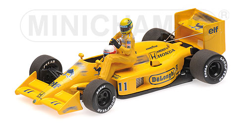 LOTUS HONDA 99T – AYRTON SENNA RIDING ON SATORU NAKAJIMA’S CAR – ITALIAN GP 1987 /W FIGURINE - L.E. 1440 pcs. 1:43 model