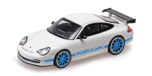 PORSCHE 911 GT3 RS – 2002 – WHITE W/BLUE STRIPES 1:64 model