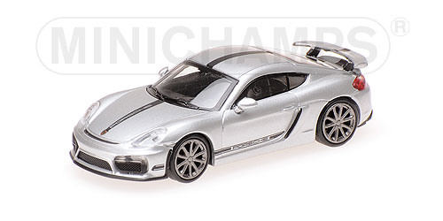 PORSCHE CAYMAN GT4 – 2016 – SILVER W/ BLACK STRIPE & BLACK WORDING 1:87 model