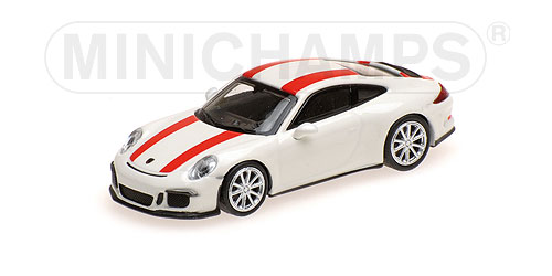 PORSCHE 911 R – 2016 – WHITE W/ RED STRIPES 1:87 model
