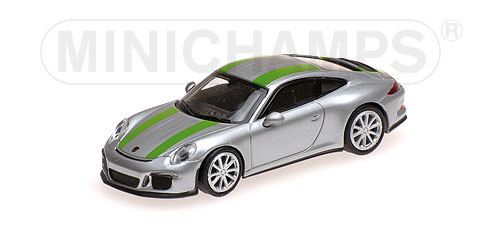PORSCHE 911 R – 2016 – SILVER W/ GREEN STRIPES 1:87 model