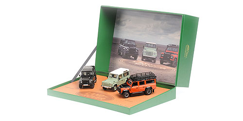3 CAR PACK – 2015 – LAND ROVER DEFENDER CELEBRATION SERIES INCLUDING 90 HERITAGE EDITION 1:43 model