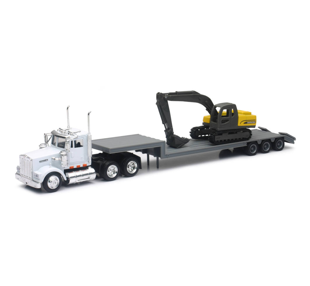 New-Ray Kenworth W900 Lowboy W/ Backhoe diecast model