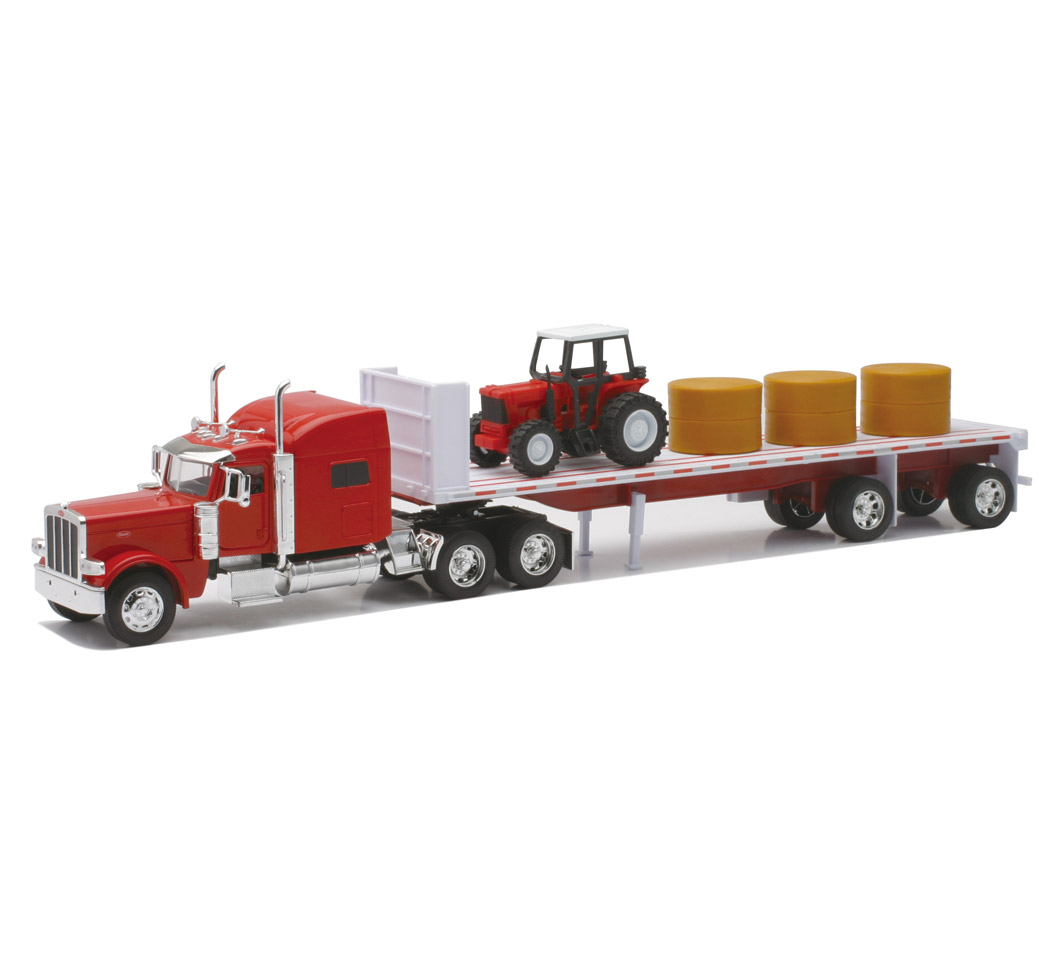 New-Ray Peterbilt 389 W/ Hay & Farm Tractor diecast model