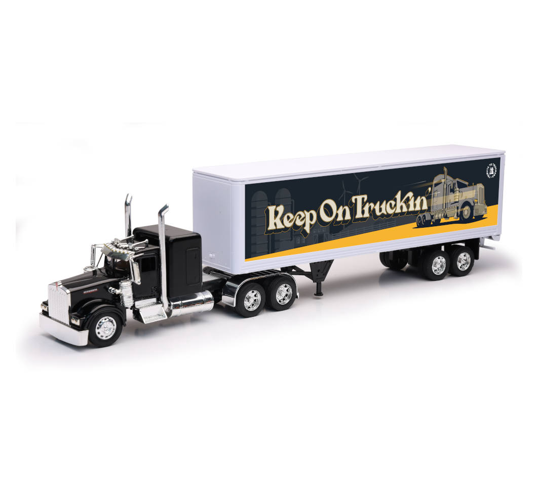 New-Ray Kenworth Custom W900 W/ Dry Van Trailer — Black diecast model