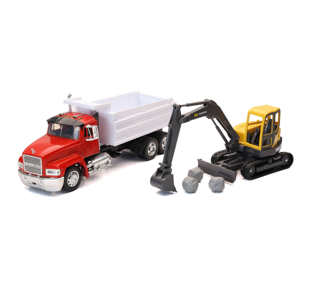 New-Ray Mack Dump Truck W/ Volvo Excavator diecast model