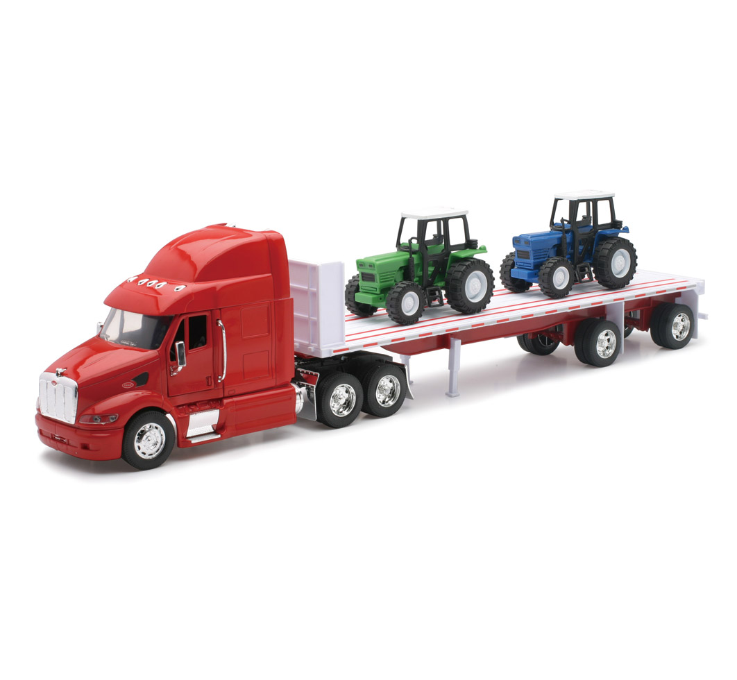 New-Ray Peterbilt 387 Flatbed W/ Farm Tractors diecast model