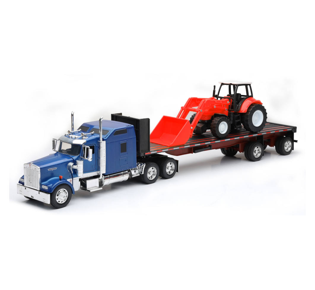 New-Ray Kenworth W900 Flatbed W/ Farm Tractor diecast model