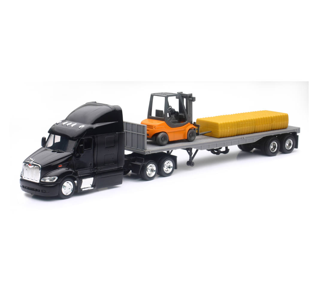 New-Ray Peterbilt 387 Flatbed W/ Forklift & Hay Bale diecast model