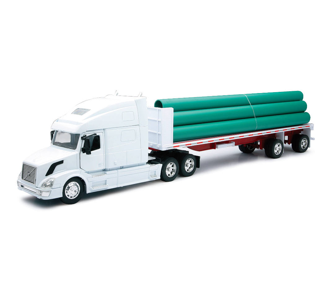 New-Ray Volvo VN-780 Flatbed Trailer with Long Pipe diecast model
