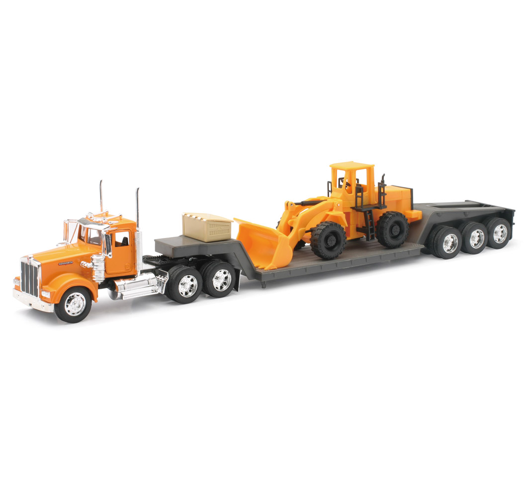New-Ray Kenworth W900 Lowboy W/ Construction Tractor diecast model