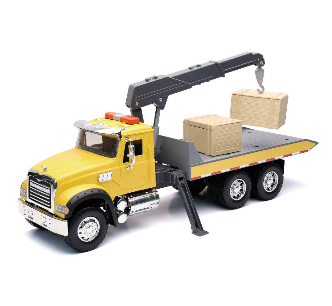 New-Ray Mack Granite Roll Off Truck W/ Crane & Crate diecast model