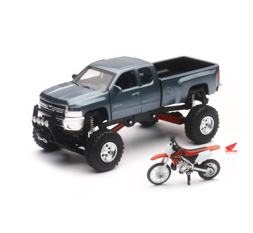 New-Ray Chevrolet Silverado Off Road Pick Up W/ Honda Dirt Bike diecast model