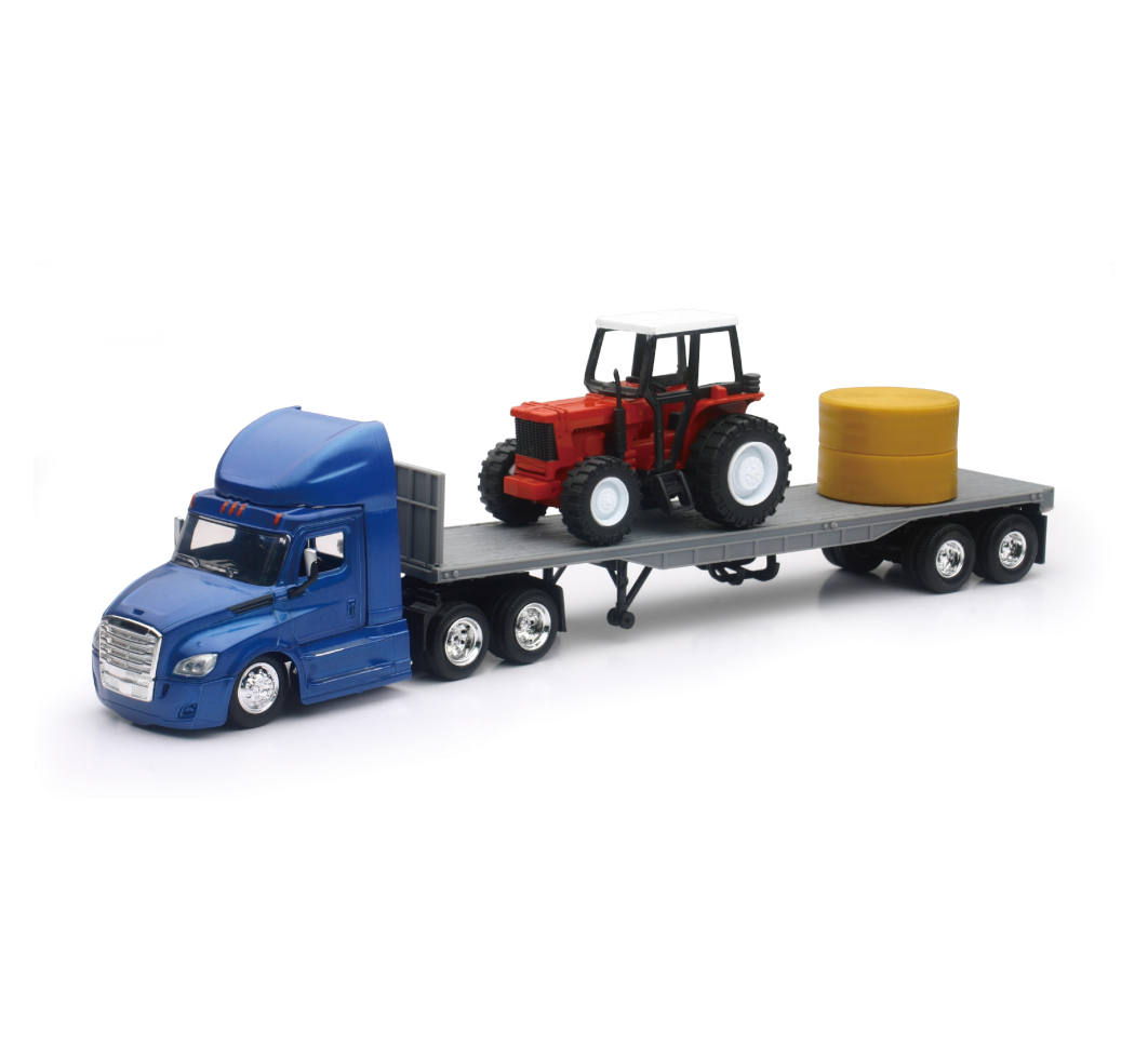 New-Ray Freightliner Cascadia Flatbed W/ Farm Tractor diecast model