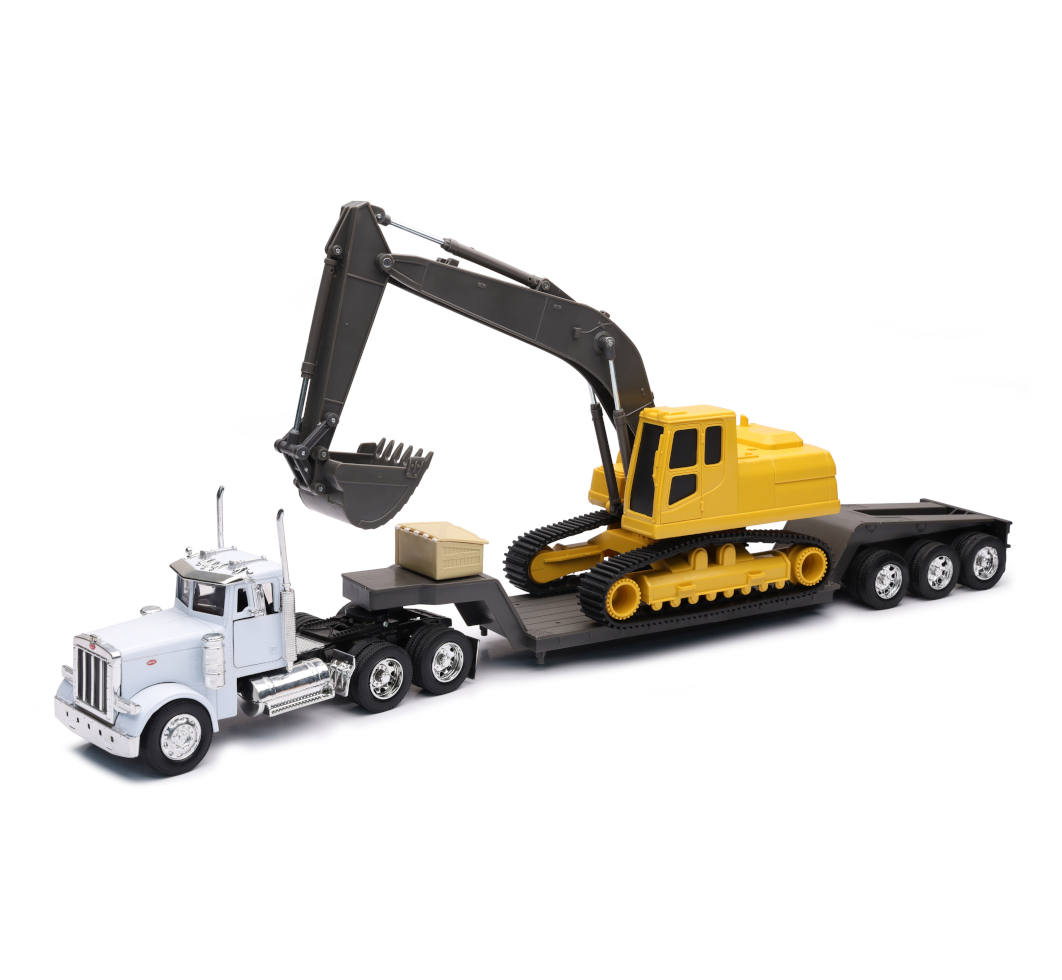 New-Ray Peterbilt 379 Big Rig W/ Backhoe diecast model