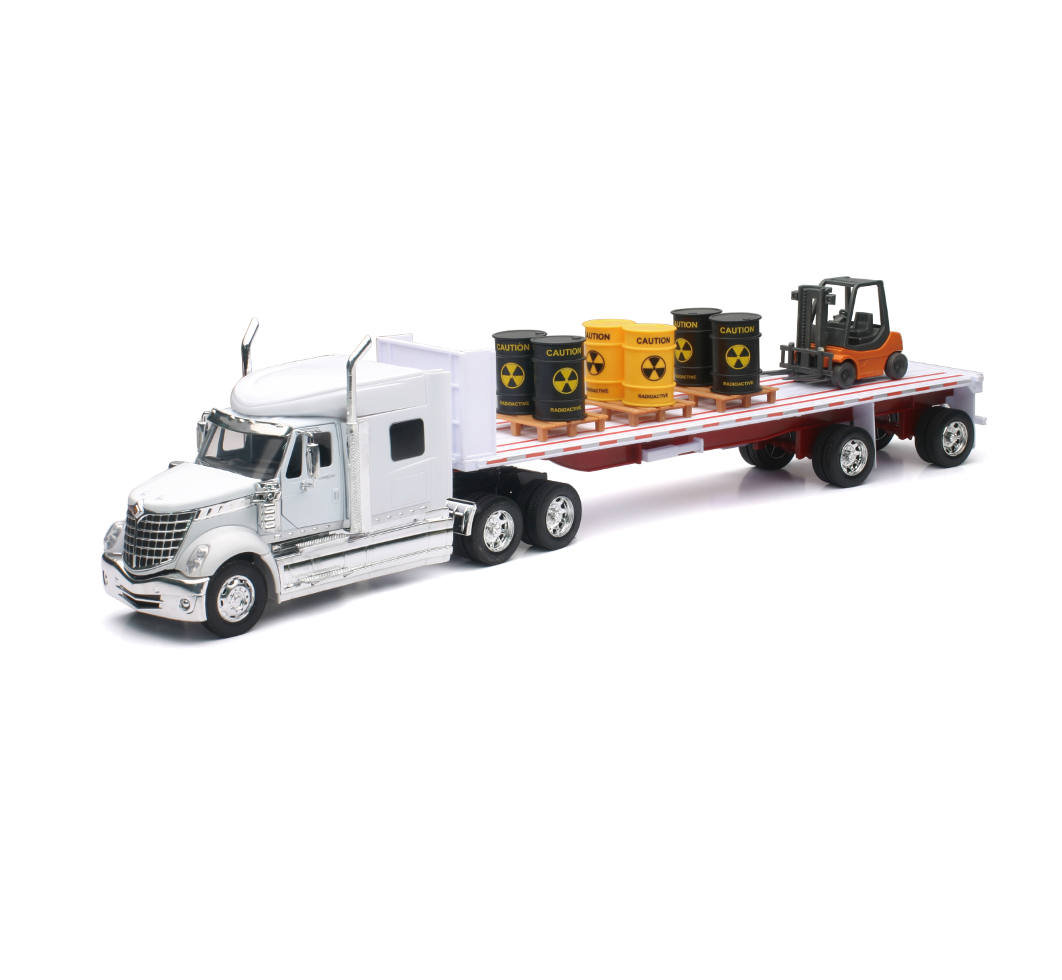 New-Ray International Lonestar Flatbed W/ Toxic Barrels & Forklift diecast model