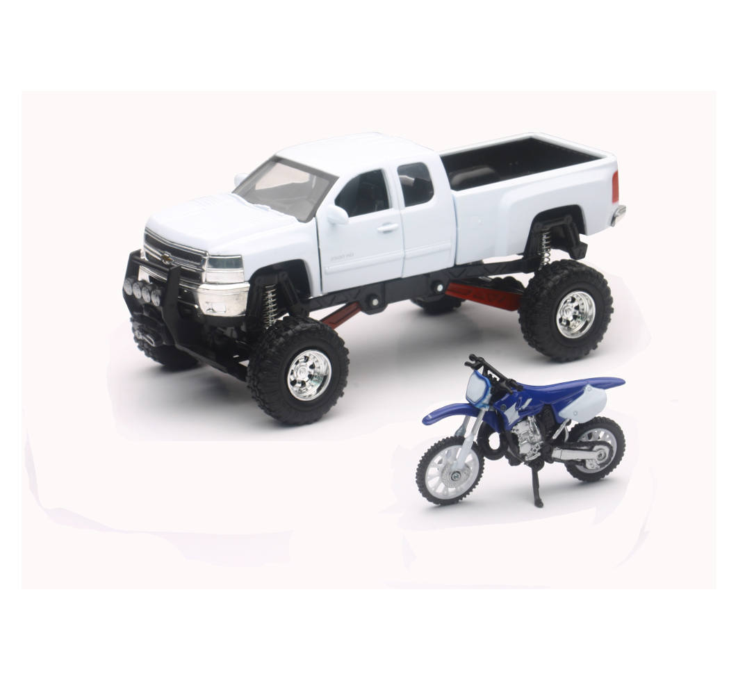 New-Ray Chevrolet Silverado Off Road Pick Up W/ Yamaha Dirt Bike diecast model