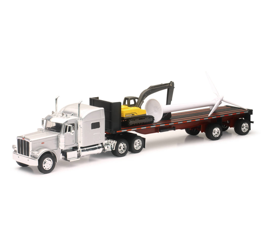 New-Ray Peterbilt 389 Flatbed W/ Excavator & Wind Turbine diecast model