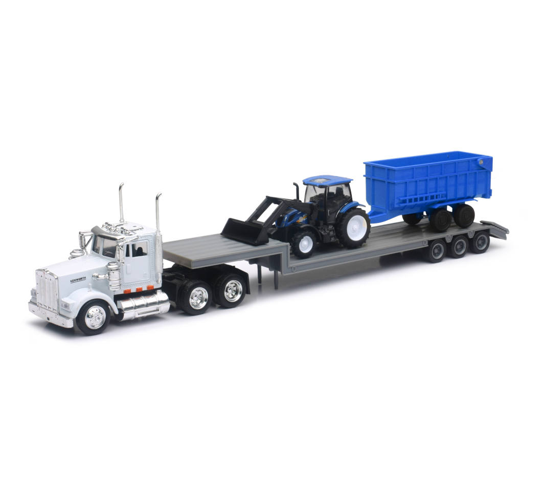New-Ray Kenworth Lowboy W/ New Holland Tractor & Trailer diecast model