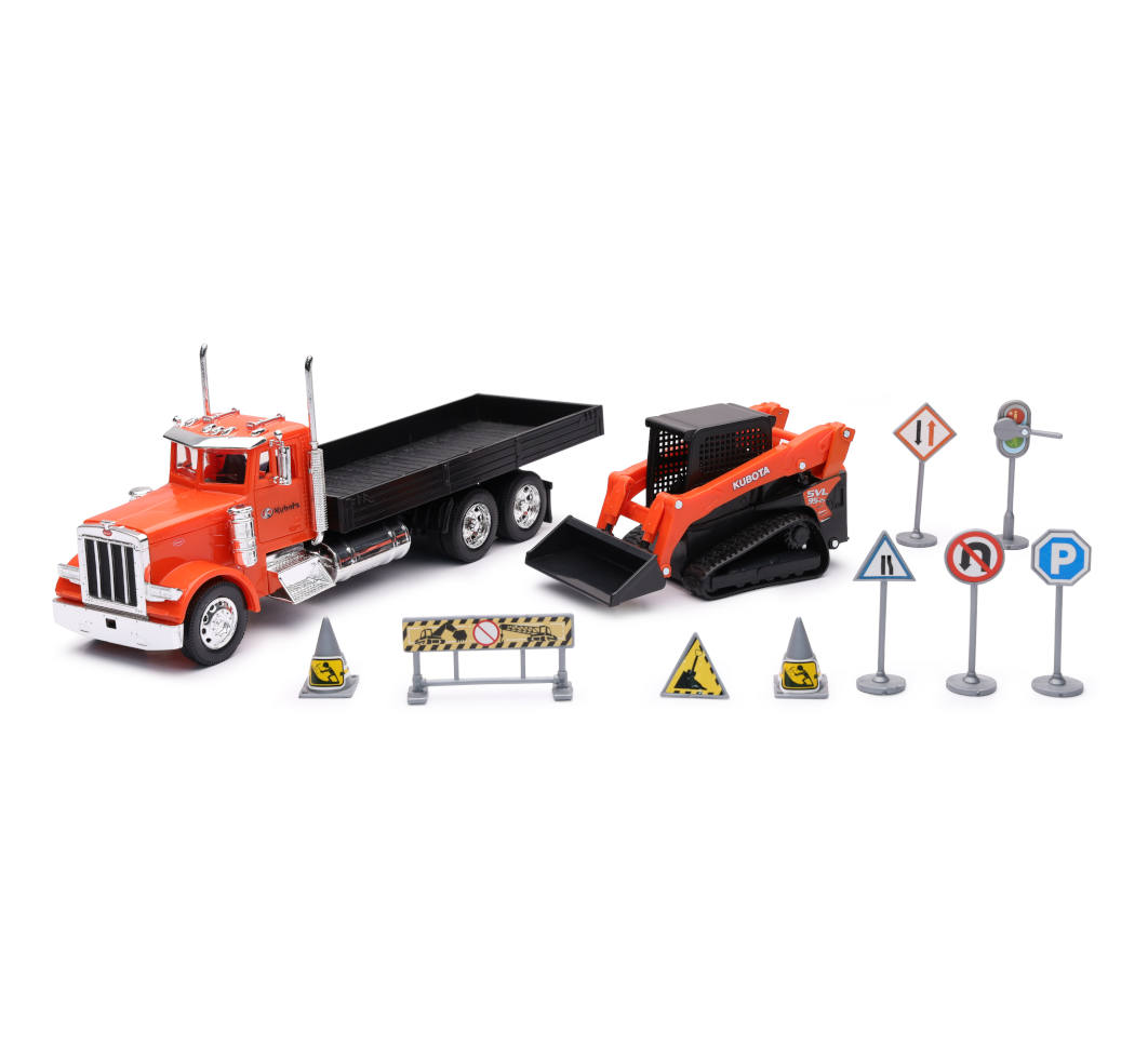 New-Ray Peterbilt Flatbed Truck W/ Kubota Track Loader diecast model