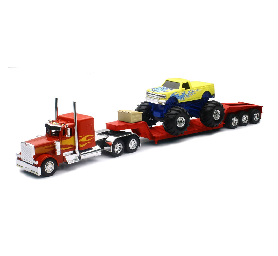 New-Ray Peterbilt Lowboy W/ Monster Truck diecast model